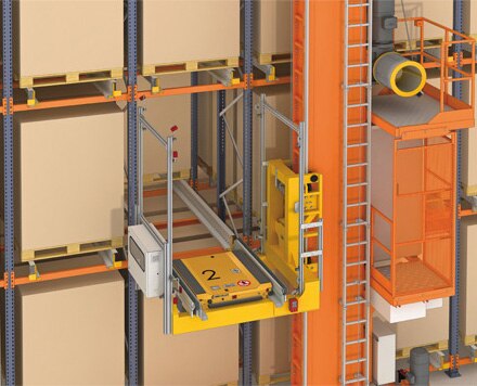 Cuna específica para Pallet Shuttle Cualquier transelevador puede llevar una cuna específica para Pallet Shuttle automático