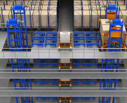 Pallet Shuttle-puede comunicar distintos niveles Instalación con dos elevadores para comunicar los distintos niveles