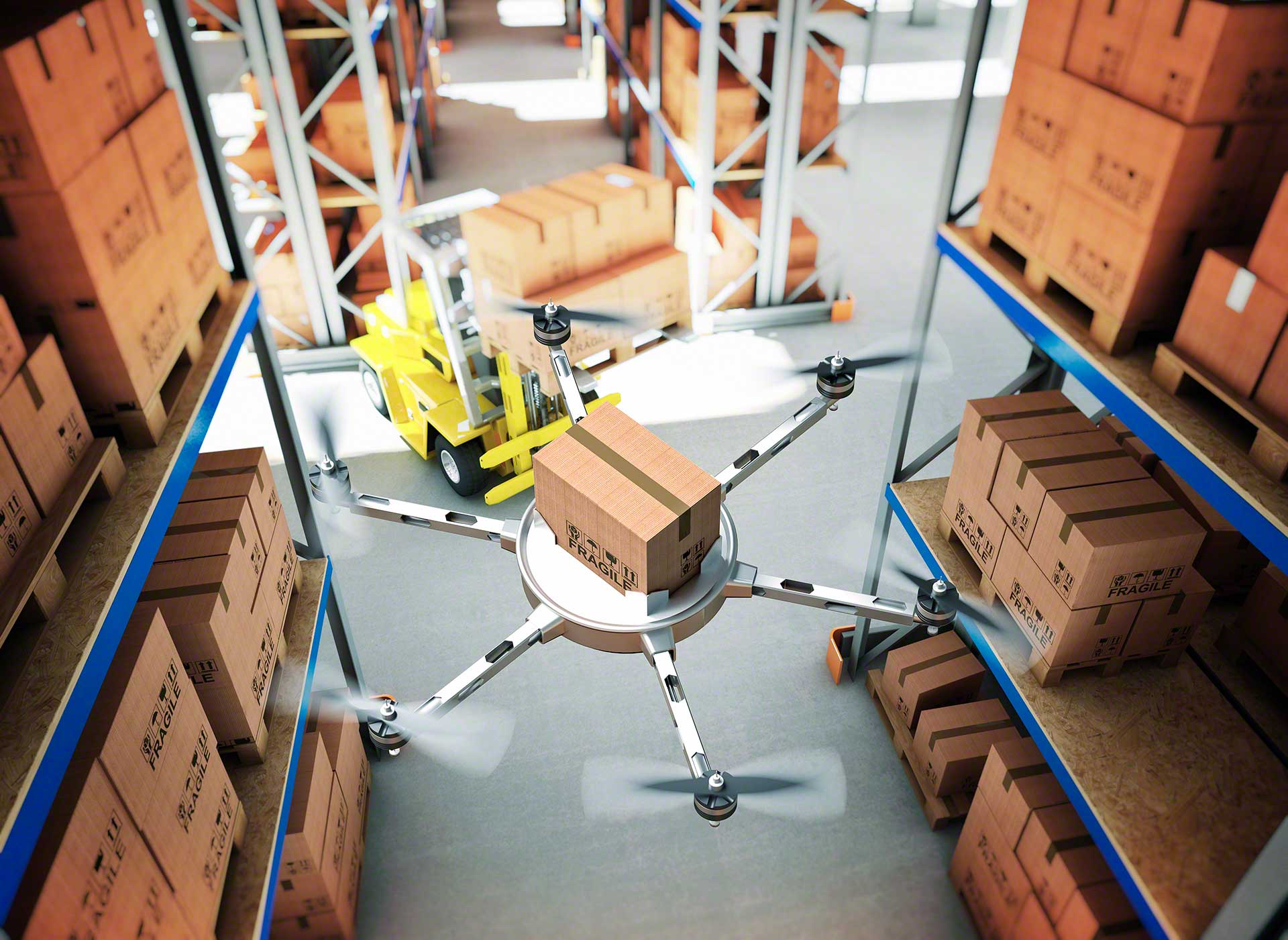Los drones en el almacén podrían controlar el inventario y localizar cada artículo Los drones en el almacén podrían controlar el inventario y localizar cada artículo