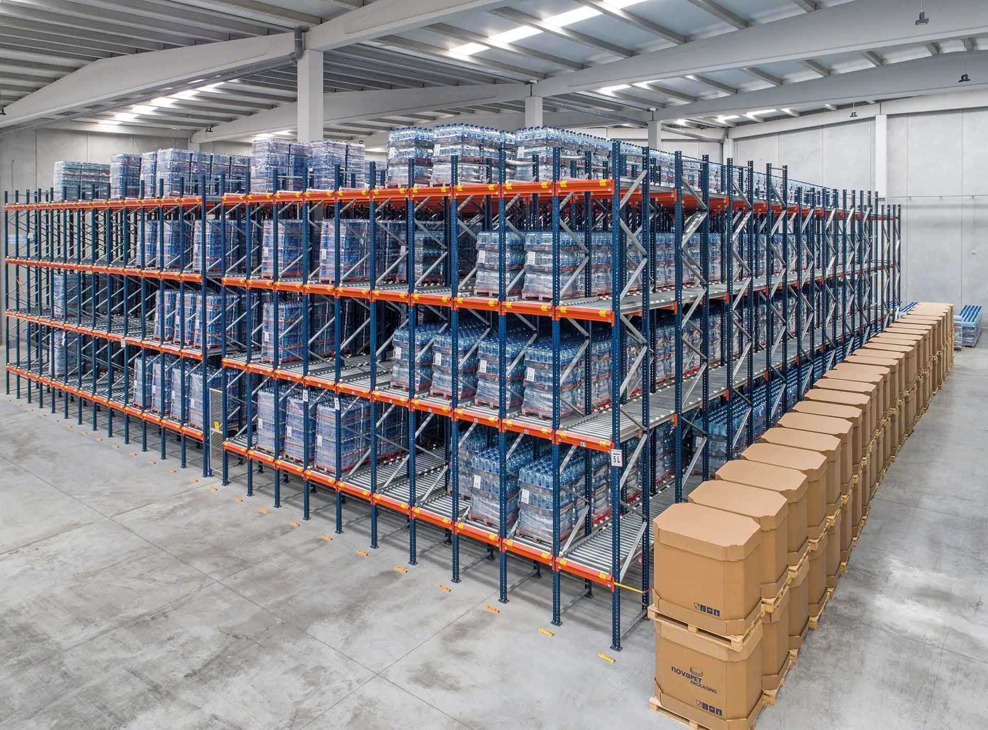 Almacén equipado con sistemas de almacenamiento dinámico de rodillos Almacén equipado con sistemas de almacenamiento dinámico de rodillos