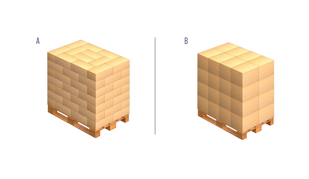 Existen diferentes formas de apilar cajas para conformar un palet