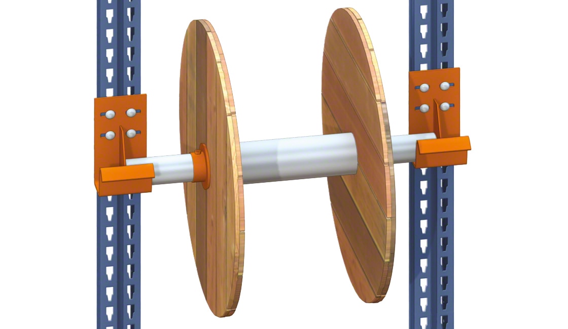 El soporte de bobina es un accesorio que adapta las estanterías metálicas para el almacenamiento de bobinas 