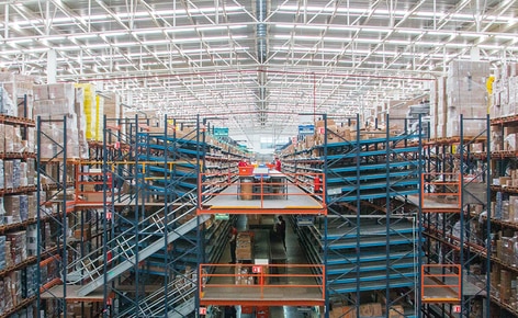 Mecalux ha suministrado e instalado un almacén cuyo núcleo central son dos torres de picking de tres plantas donde preparar los pedidos