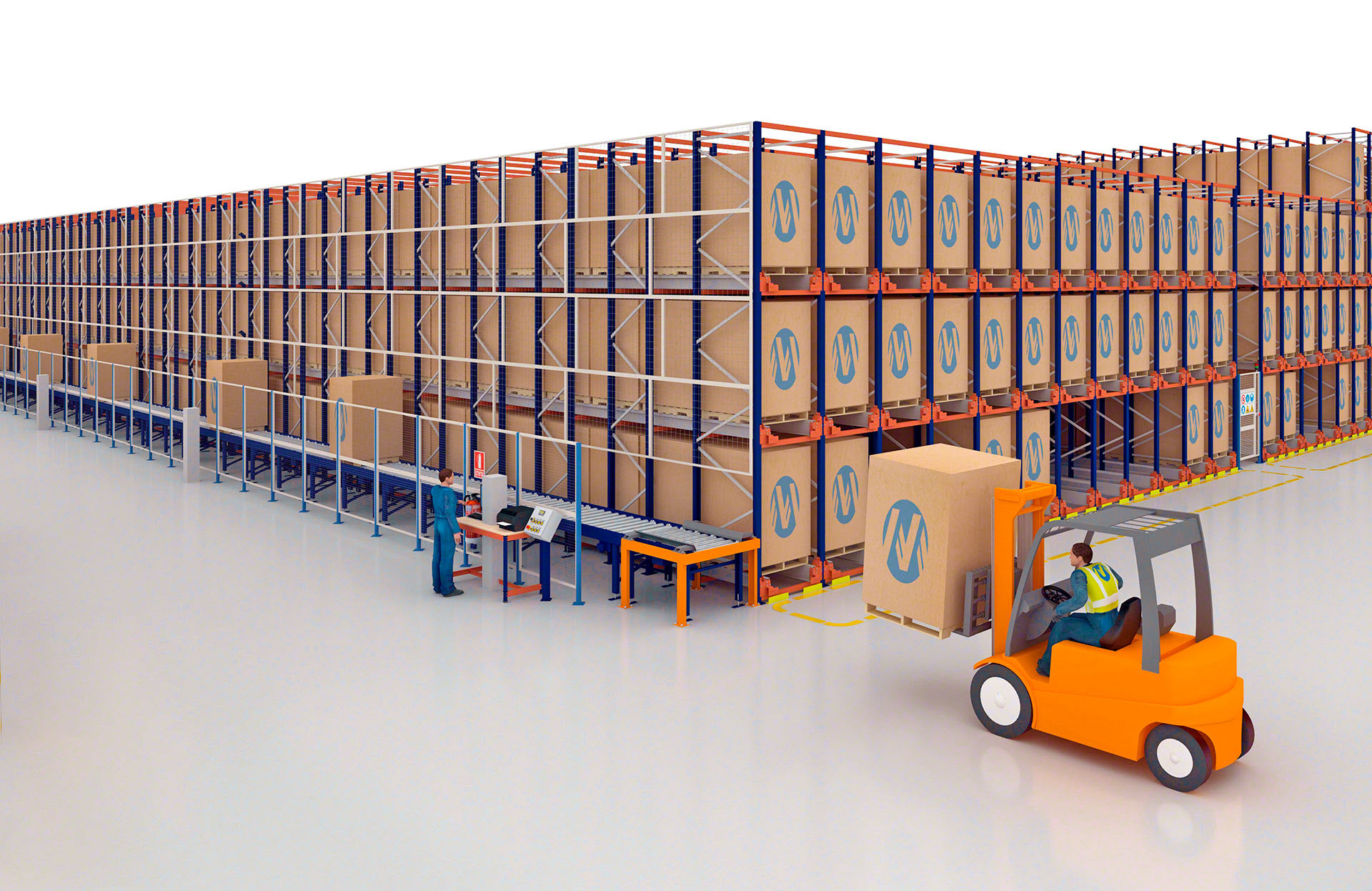 El sistema Pallet Shuttle puede completarse con soluciones automáticas como, por ejemplo, un circuito de transportadores para palets
