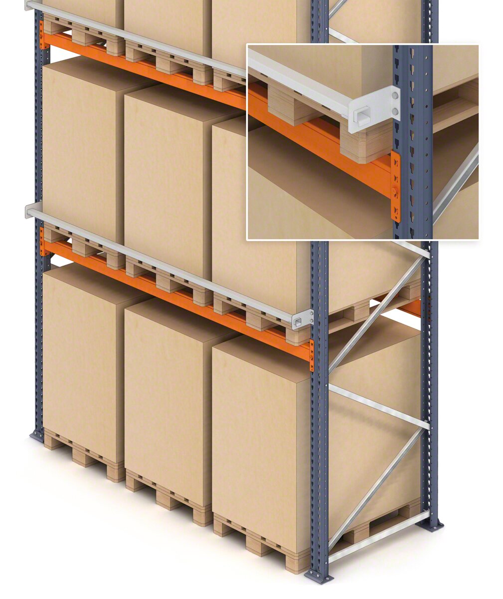Es posible añadir un perfil de seguridad para la mercancía depositada en las estanterías de palets