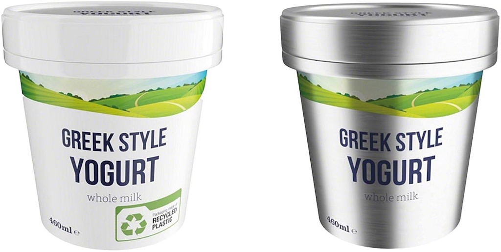 Envases de un solo uso reciclados y reutilizables mostrados en el estudio 3