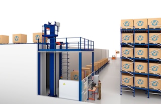 Un altillo industrial puede operar como zona de mantenimiento de un elevador de palets, cuya función es salvar desniveles en el transporte de mercancía