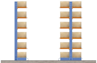 Según la cantidad de lados habilitados para el almacenaje, las estanterías cantilever pueden ser simples o dobles