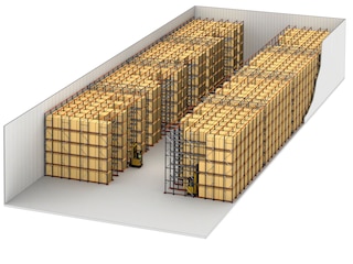 En la configuración drive-in el depósito y la extracción de palets se realiza desde el mismo lado de la estantería