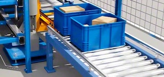 Los transportadores conectan los elevadores de cajas con las estaciones de picking