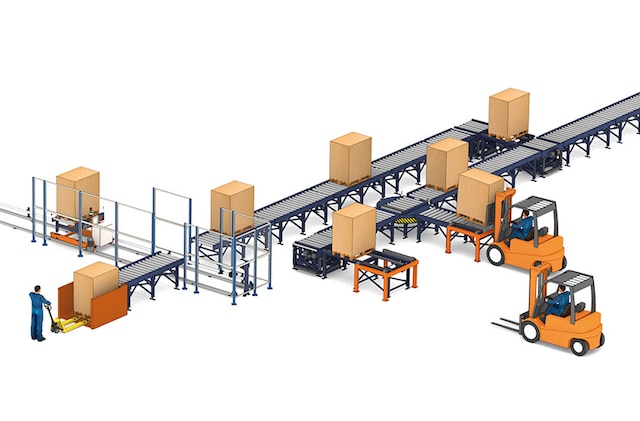 Los rodillos transportadores garantizan el movimiento continuo y automático de palets