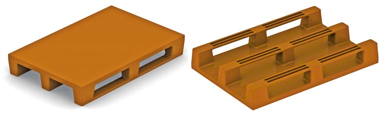 Estos palets de plástico coinciden con el sistema construcutivo de los europalets de madera. No tienen por qué dar problemas salvo si no son suficientemente resistentes.